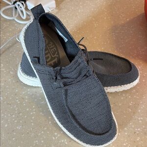 Hey Dude Gray and White Slip-Ons with Flexible Sole